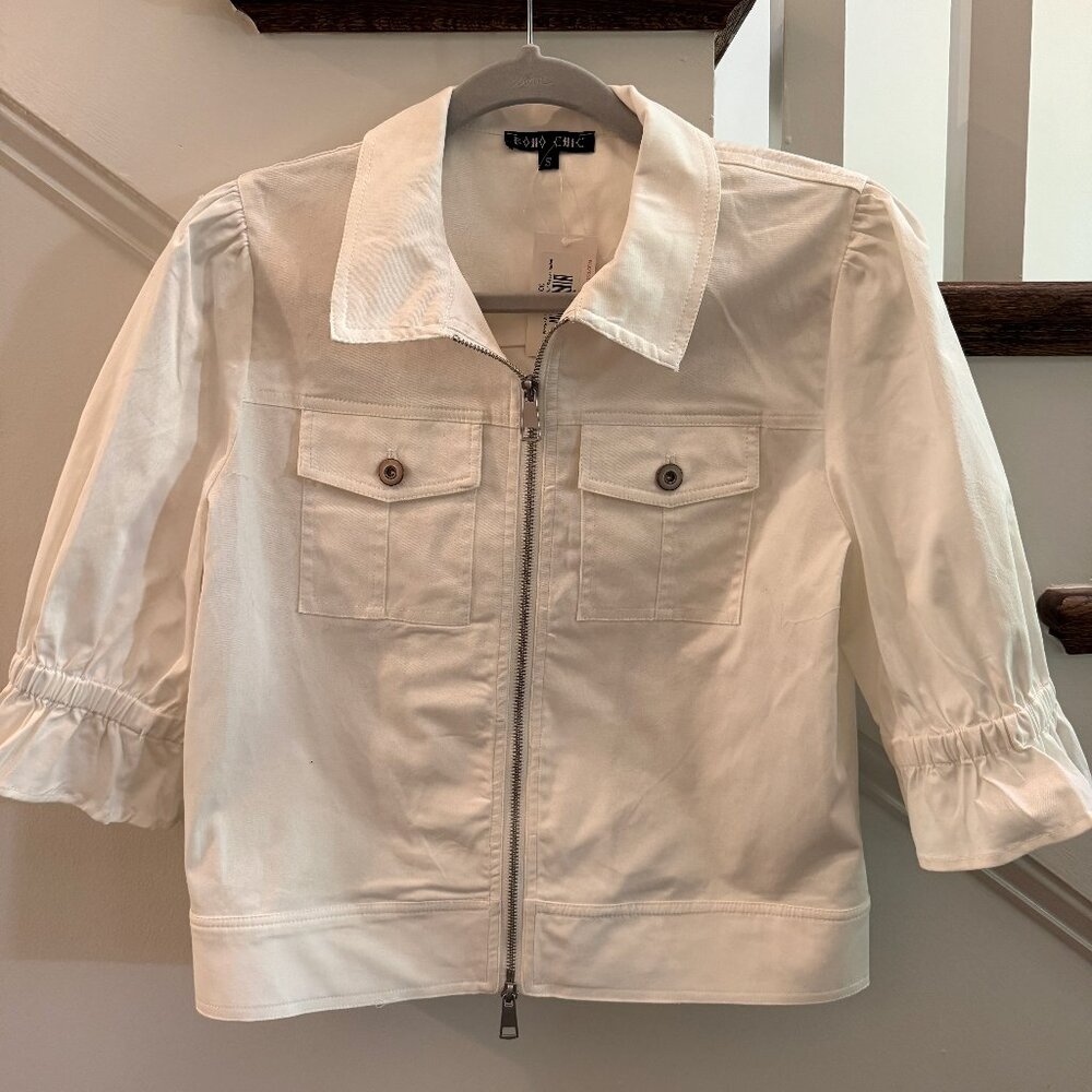 BOHO CHIC  S White  Jacket with ruffel sleeve detail, zip up